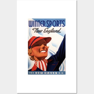 Winter Sports in New England Canada Advertisement Sascha Maurer Vintage Travel Posters and Art